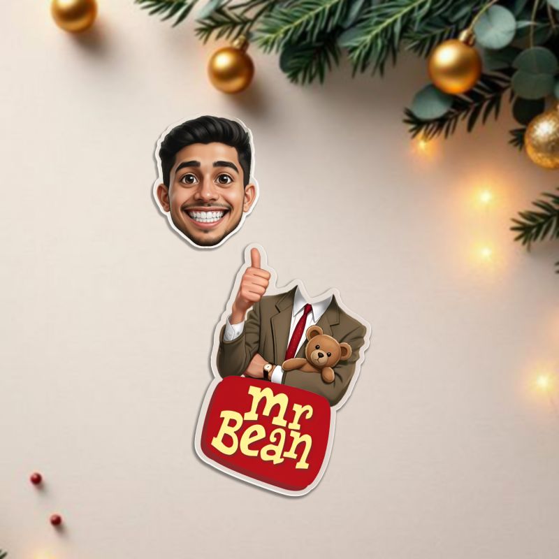 Personalized Mr Bean Theme Funny Face Cutout Caricature with Shaking Head Features Funny Birthday Gift for Boys & Friends Battery Powered Moving Head Idol for Car Dashboard & Tabletop